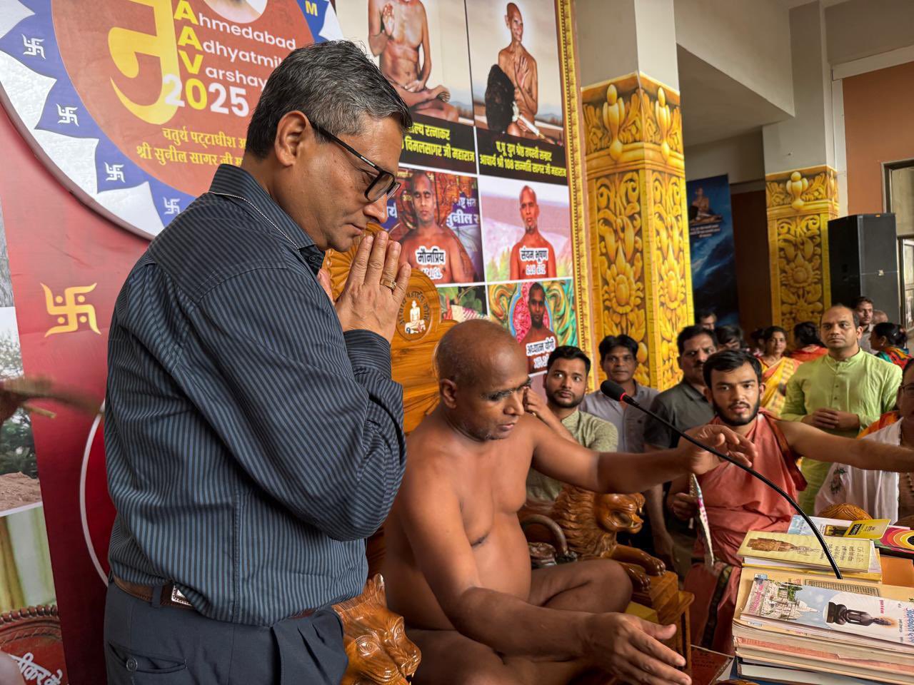 A Jain Manuscriptology Workshop was held at Gujarat University under PMJVK, graced by MoMA Secretary Dr. Chandra Shekhar Kumar and blessed by Param Pujya Shri Sunil Sagar Ji on 19th July, 2025. 